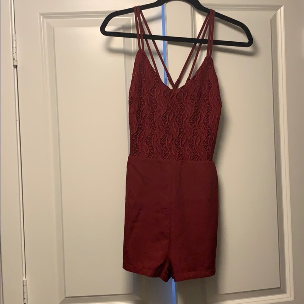 Red, backless romper